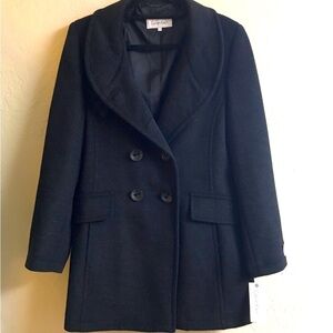 Calvin Klein 100% Super Fine Wool Pea Coat Women's 12 Gray Winter NEW
